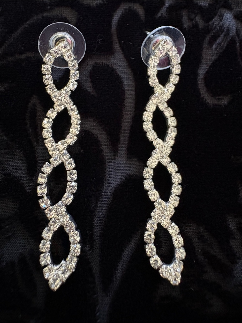 Rhinestone Twisted Drop Earrings in Silver